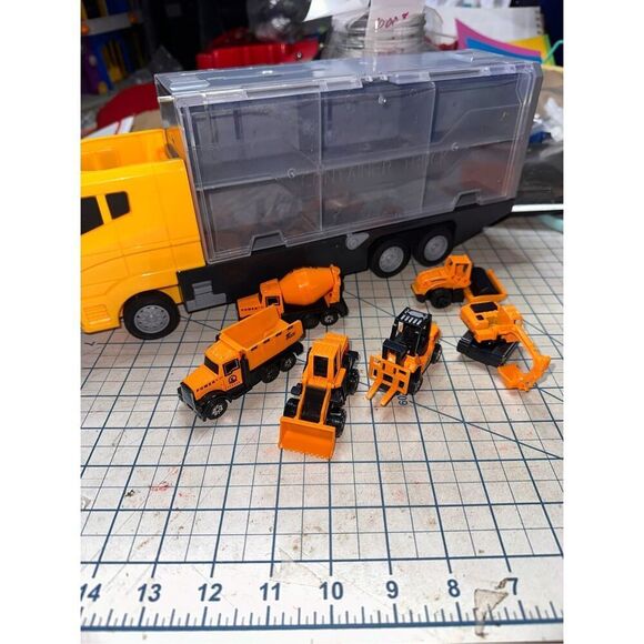Construction Vehicle toys with 18 wheeler carry case  220 10007 - Picture 1 of 2